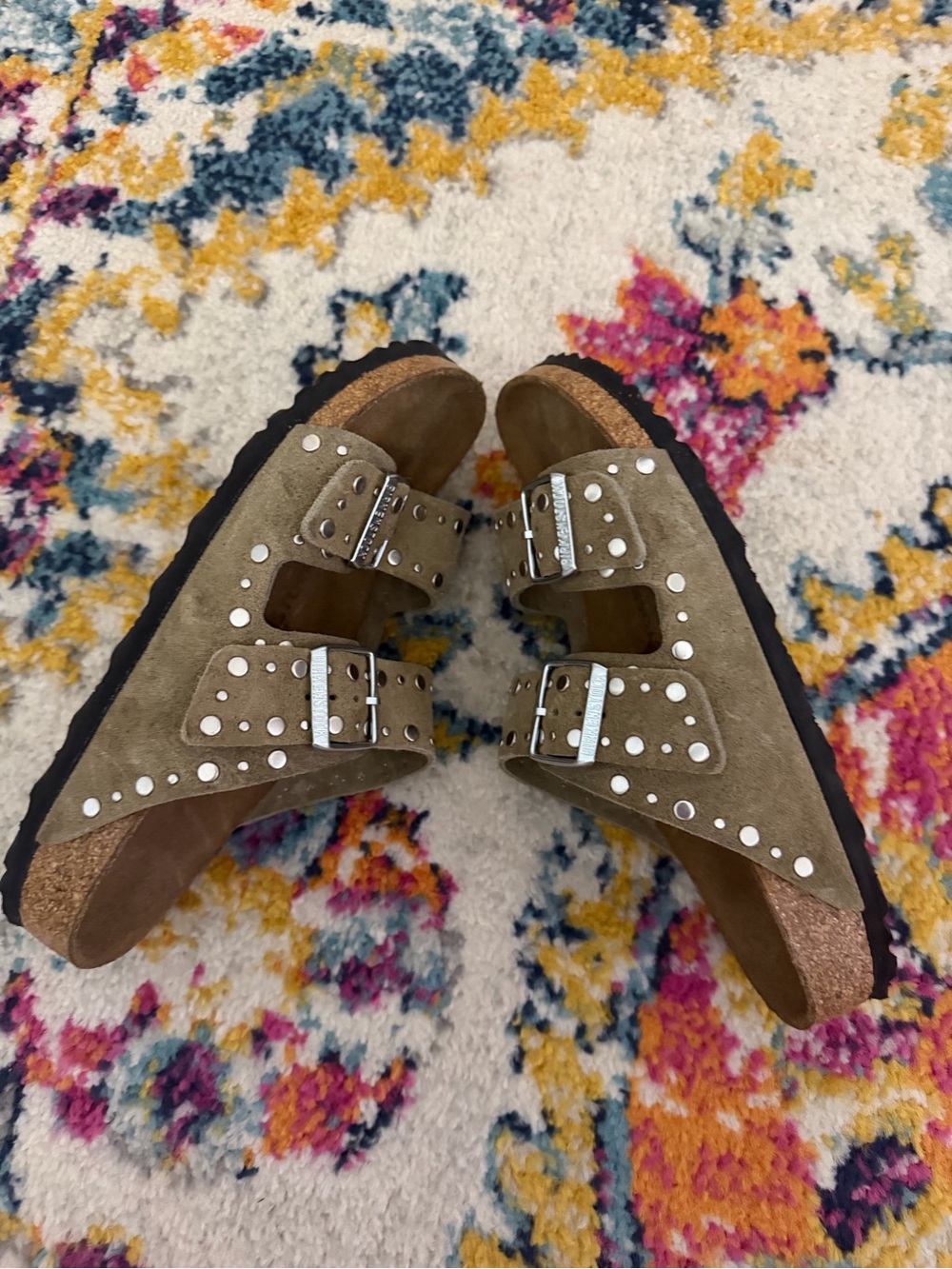 Birkenstock Kids Studded Double-Strap Sandals in Tan Suede